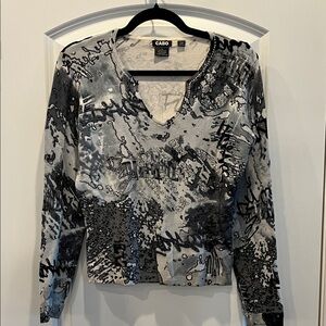 Women's Sweater black and silver gray with embellishments around the neck